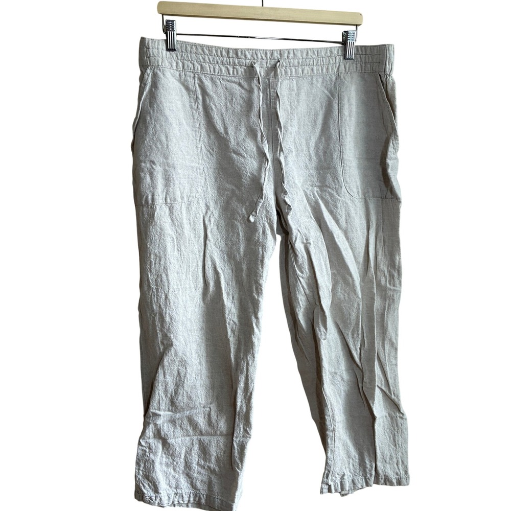 Liz Claiborne Linen Blend Cropped Pants L Oatmeal Women Drawstring Waist